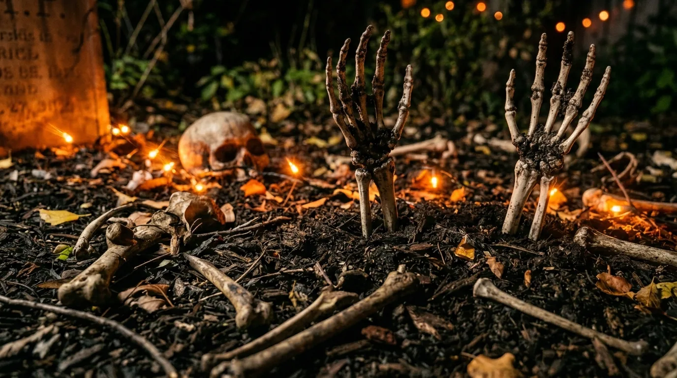 Keep color choices darker and more controlled inspiration for an outdoor Halloween yard.